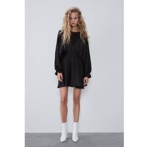 ZARA Dolman Ruffle babydoll black Mini dress size M